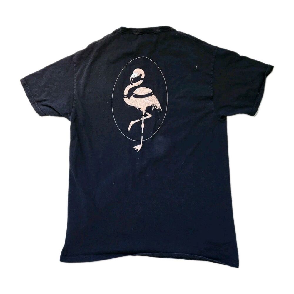 Chomp Flamingo Graphic T Shirt Black Double Sided Print Crewneck Mens M GUC